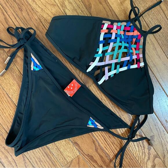 EUC MED Red Carter $200 Dream Weaver Black 2pc Bikini Top & Bottom - Picture 14 of 16